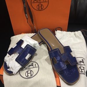 Authentic Hermes  Sandal Perforated Blue Sapphire